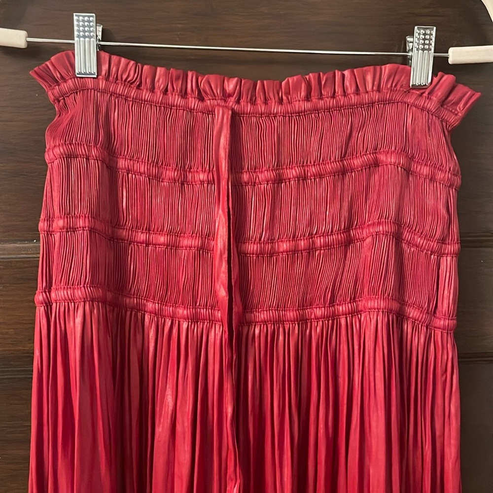 Red Pleated Maxi Skirt